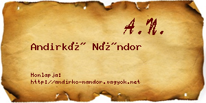 Andirkó Nándor névjegykártya